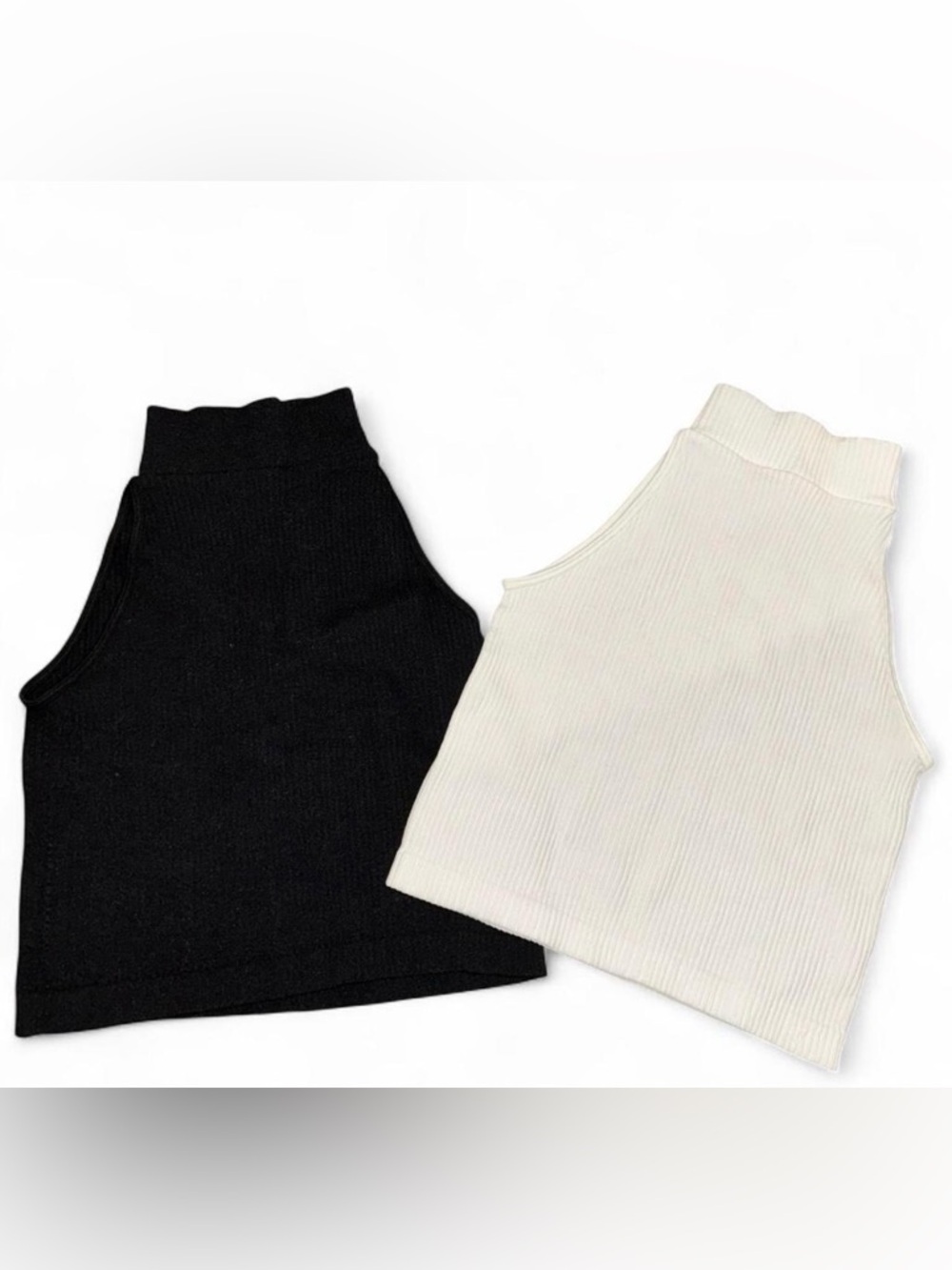Ribbed High Neck Tank Top - Black and Cream